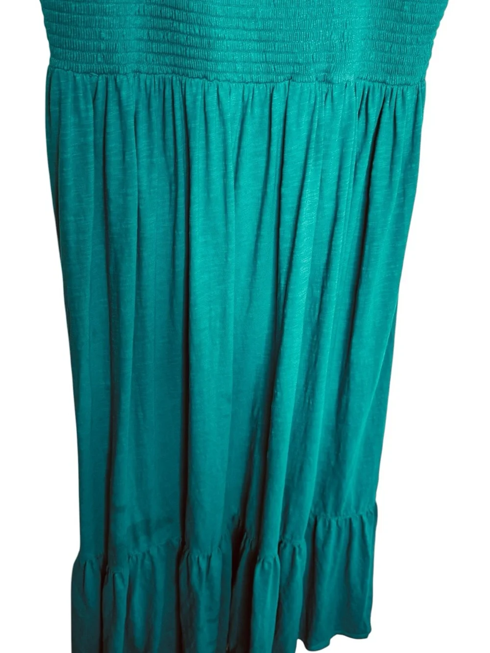 Anthropologie Teal Turquoise Smocked Maxi Dress 3X Sleeveless Ruffle Hem